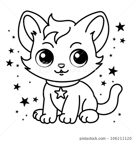 Cute cat coloring page for kids cartoon fluffy