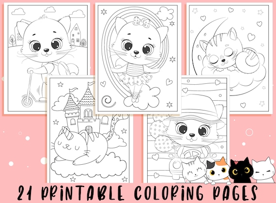 Kitten coloring pages printable kitten coloring pages for kids boys girls teens kittencat birthday party activity instant download download now