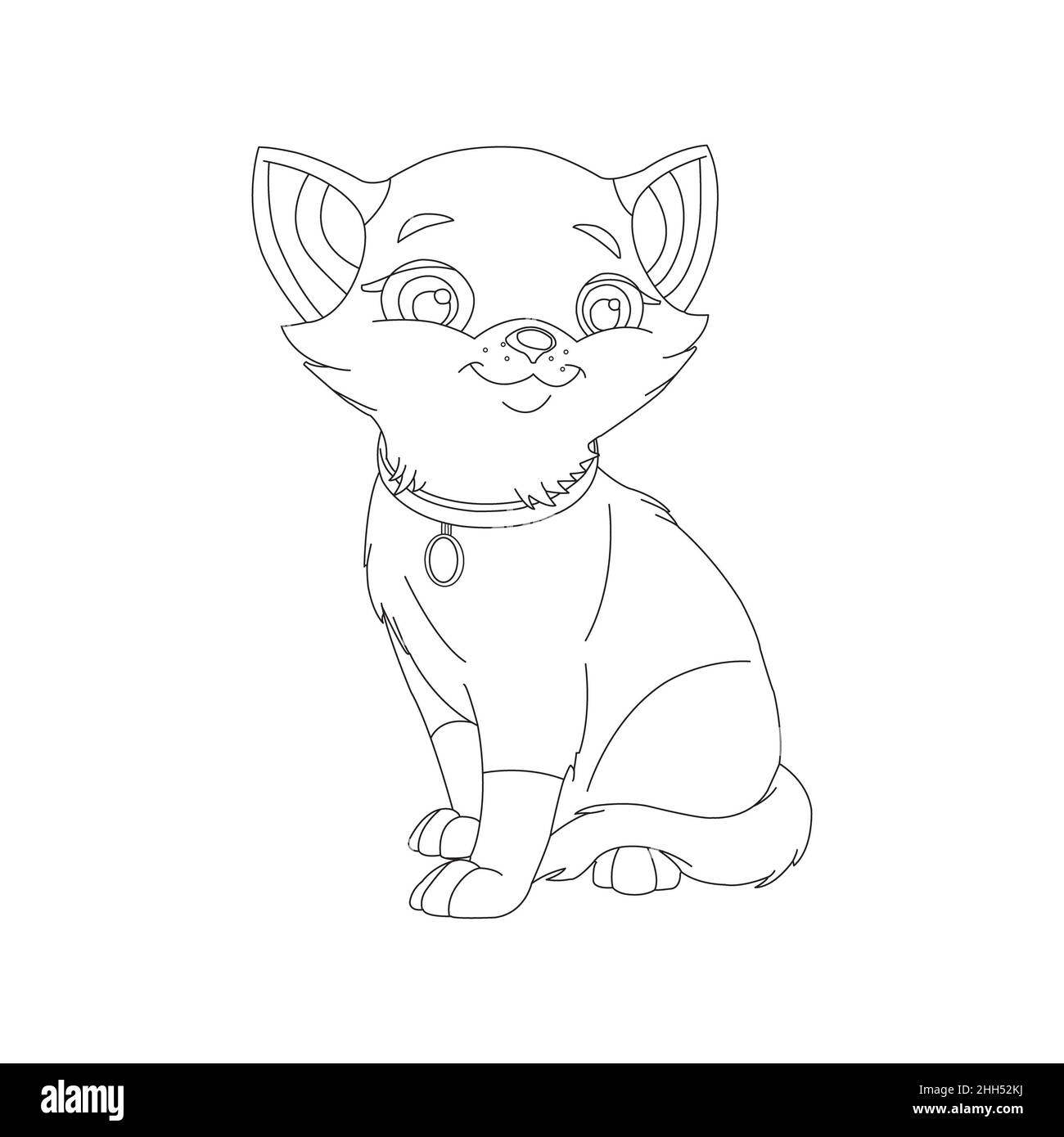 Kitty cat outline coloring page for kids stock photo