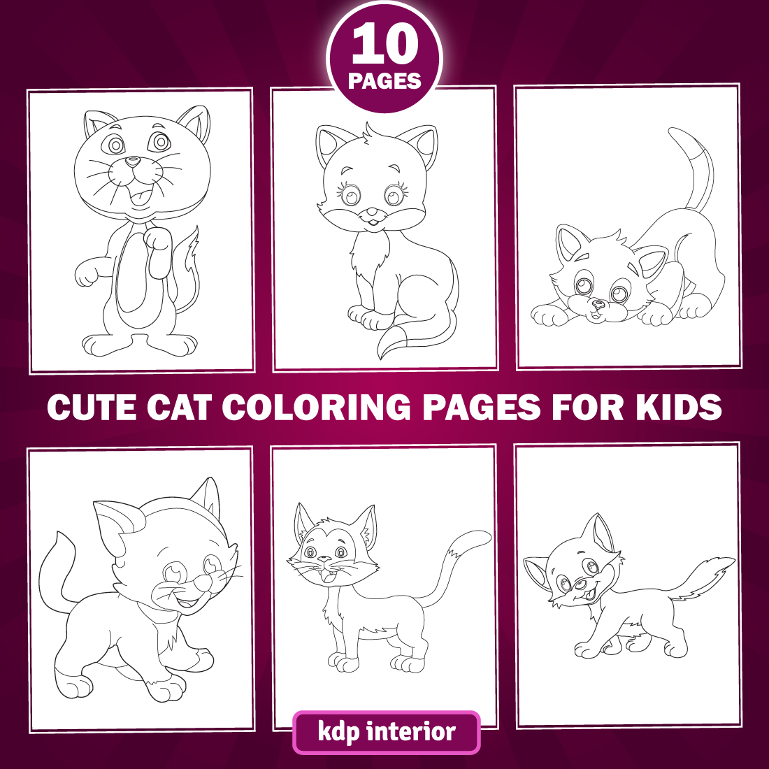 Cute cat coloring pages for kdp interior for kids and adult