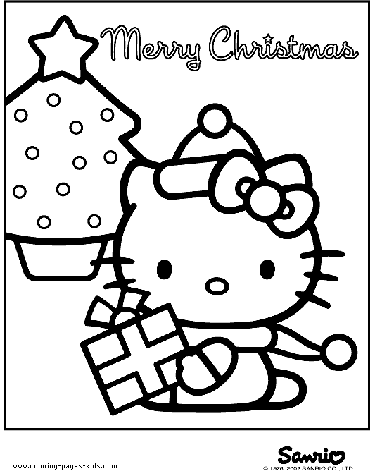 Hello kitty printable merry christmas coloring page