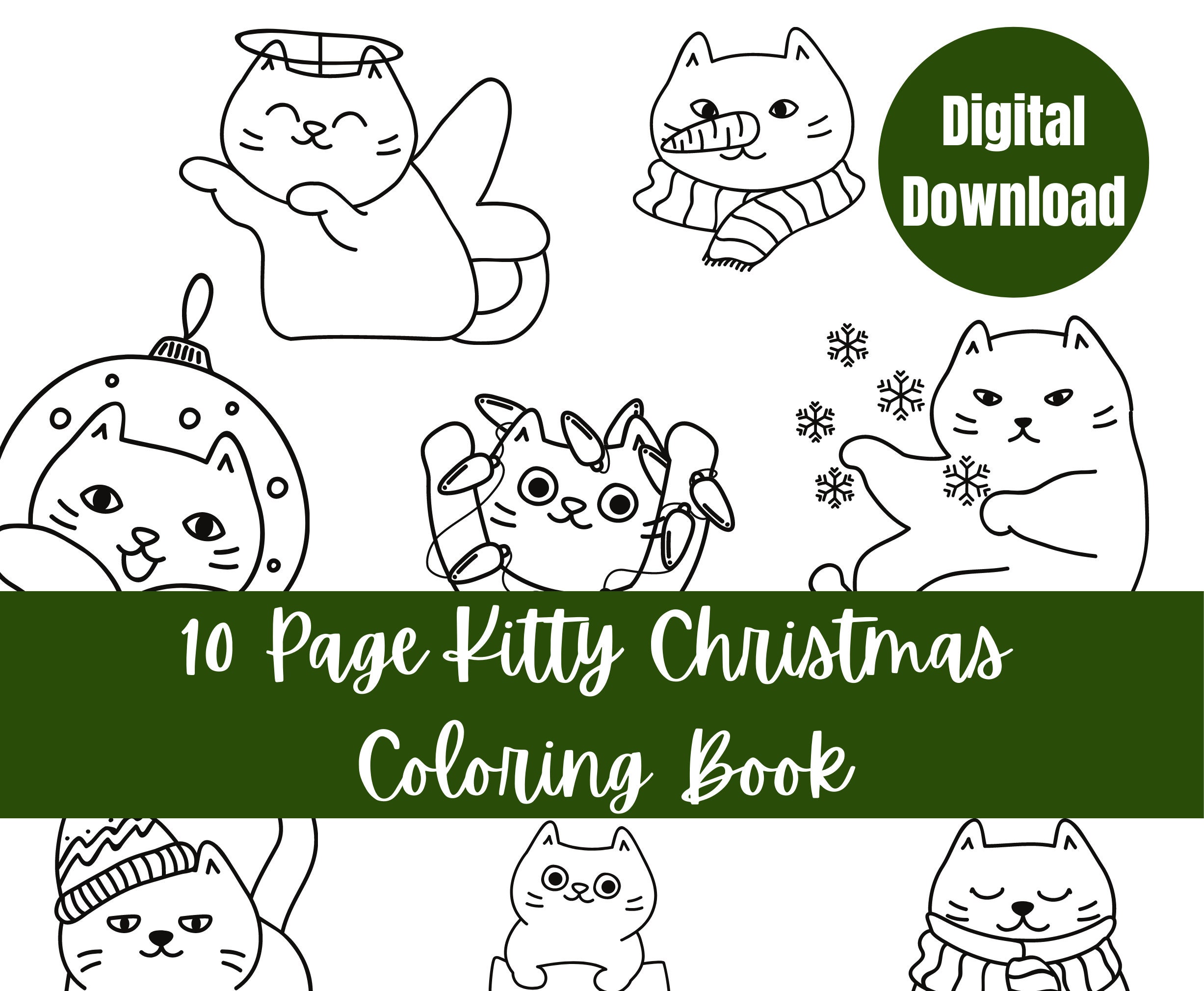 Kitty christmas printable coloring book digital coloring book instant download svg jpg pdf