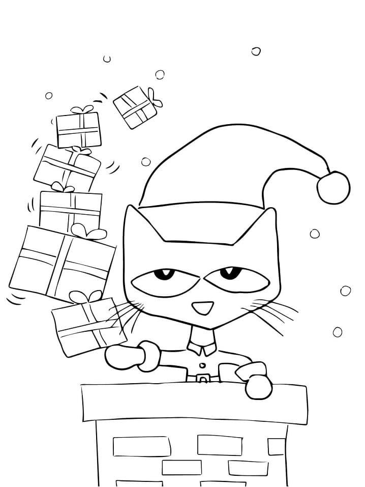 Pete the cat on christmas coloring page