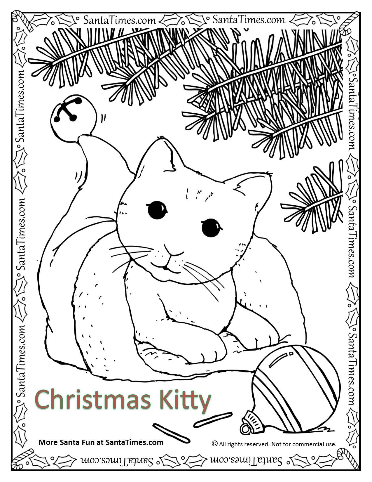 Christmas kitty coloring page