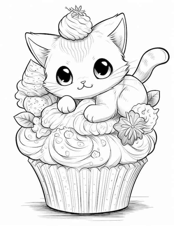 Cute cat coloring pages for kids and adults