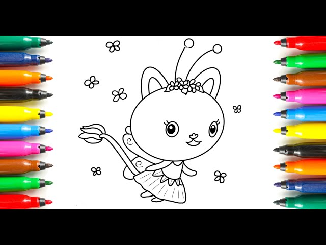 Drawing and coloring kitty fairy from gabbys dollhouse