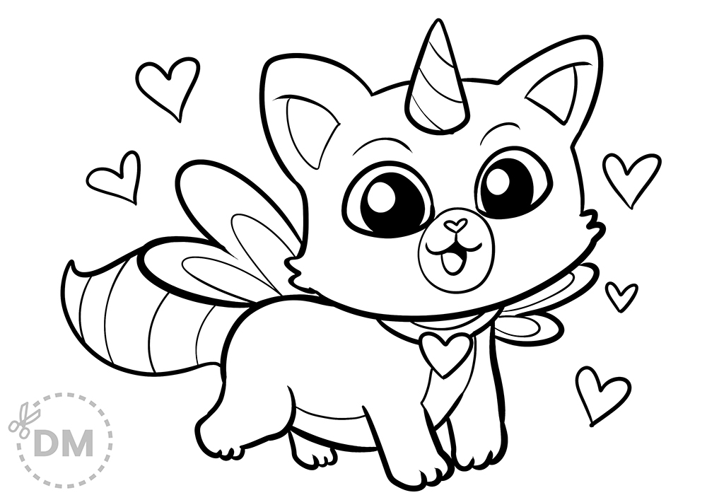 Cute kitty cat unicorn coloring page