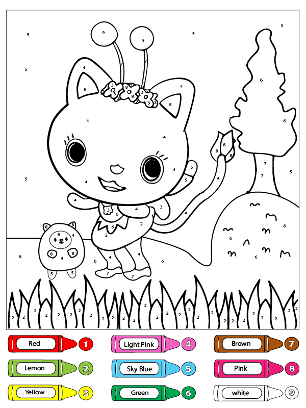 Kitty fairy and friend color by number fãrbung seite