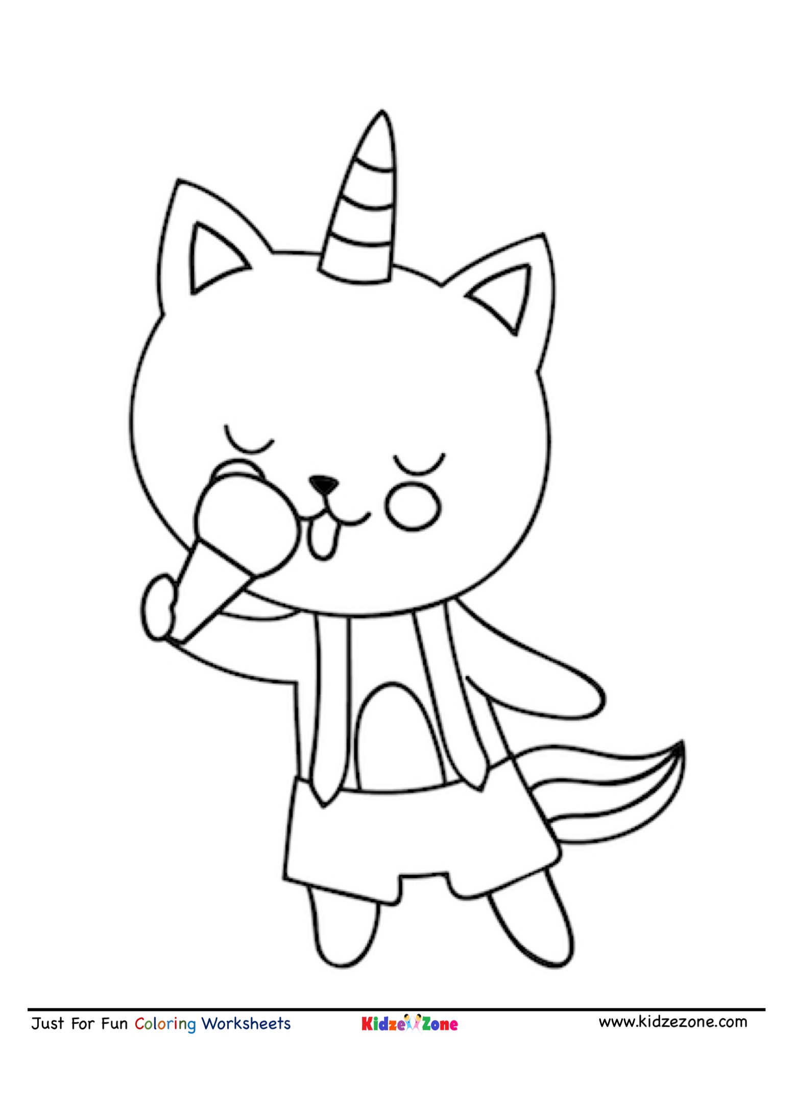 Cat eating ice cream cartoon coloring page