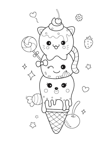 Premium vector kawaii food ice cream coloring page