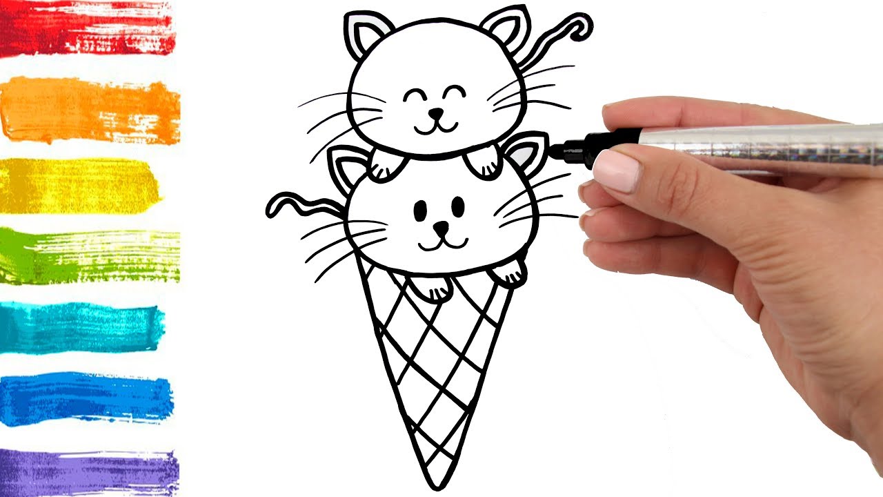 How to draw ice cream cats for kids coloring pages art colours for children