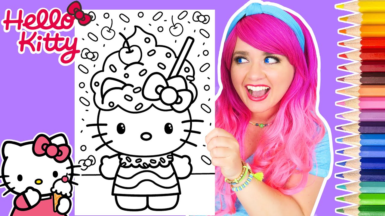 Coloring hello kitty ice crea coloring page prisacolor colored pencils