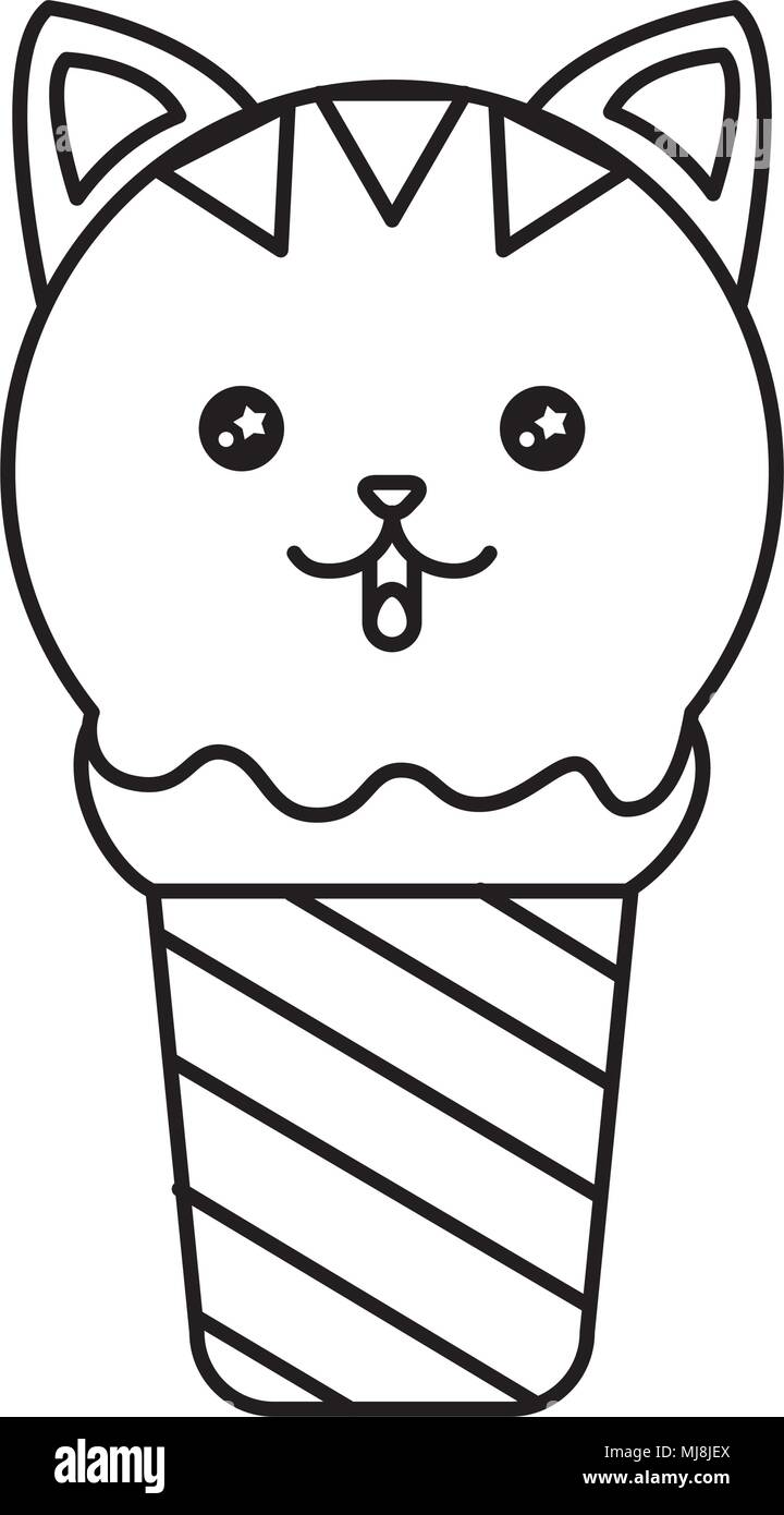 Ice cream in cone with face cat kawaii character vector illustration design stock vector image art