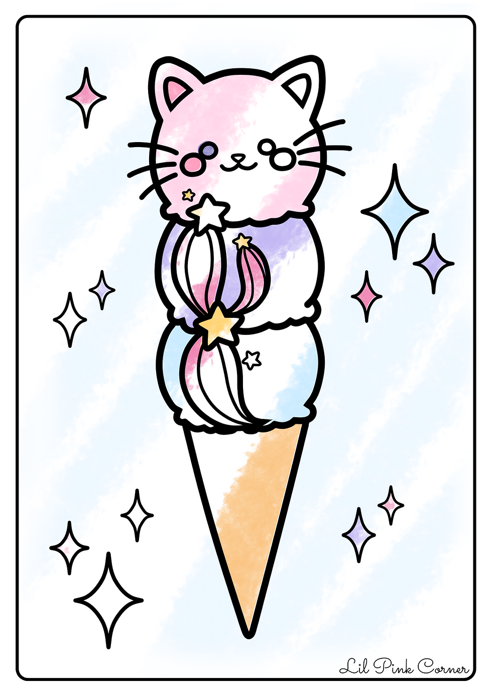 Ice cream cat colouring page lil pink corner