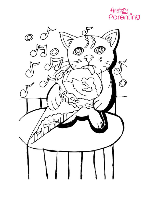 Ice cream cat coloring page for kids