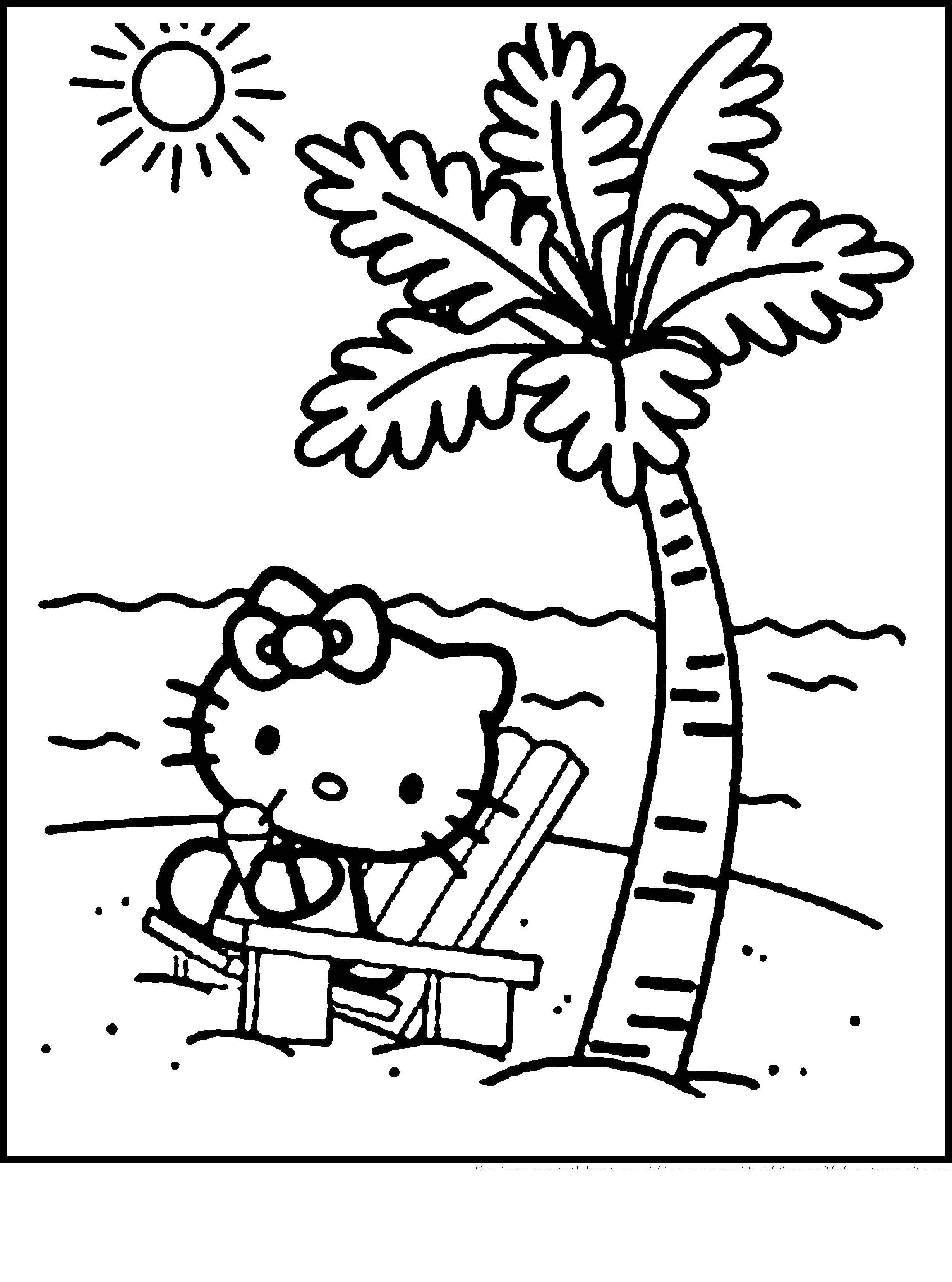 Online coloring pages coloring pagekitty eats ice cream on the beach hello kitty coloring books for children