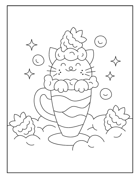 Premium vector cute ice cream coloring page