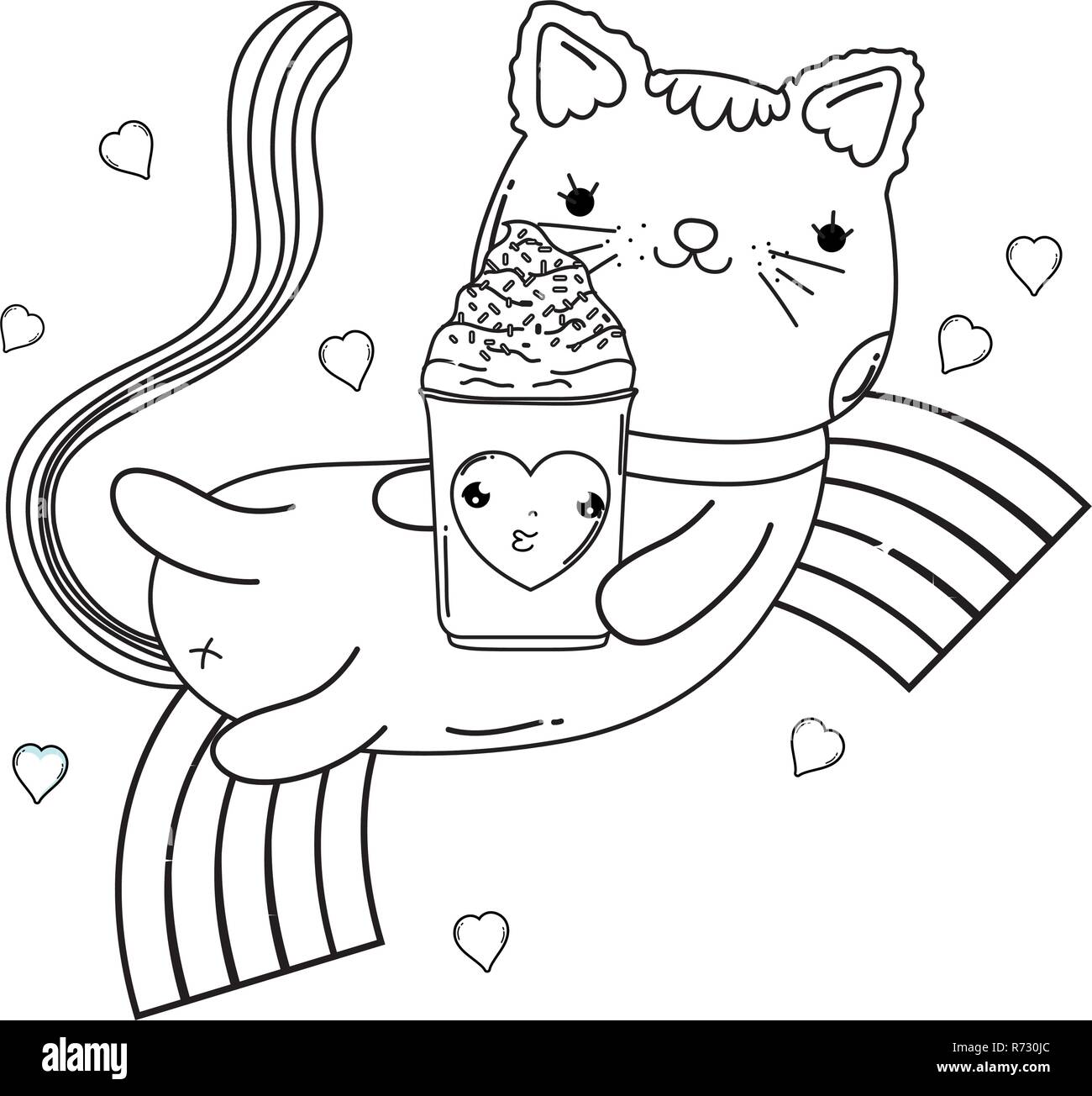 Cute cat with ice cream in rainbow stock vector image art