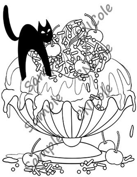 Halloween ice cream sundae printable coloring page instant download jpeg and pdf