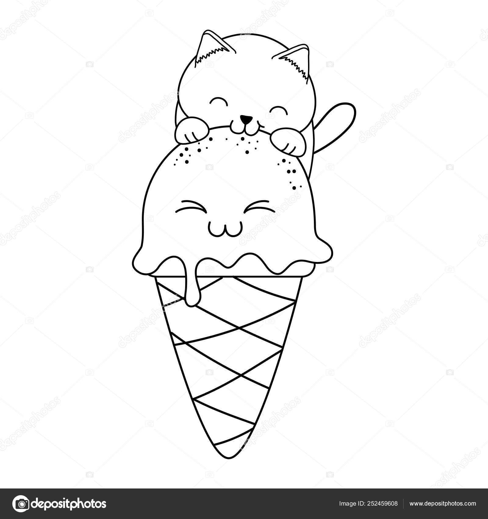 Cute little cat ice cream kawaii character vector illustration design stock vector by stockgiu