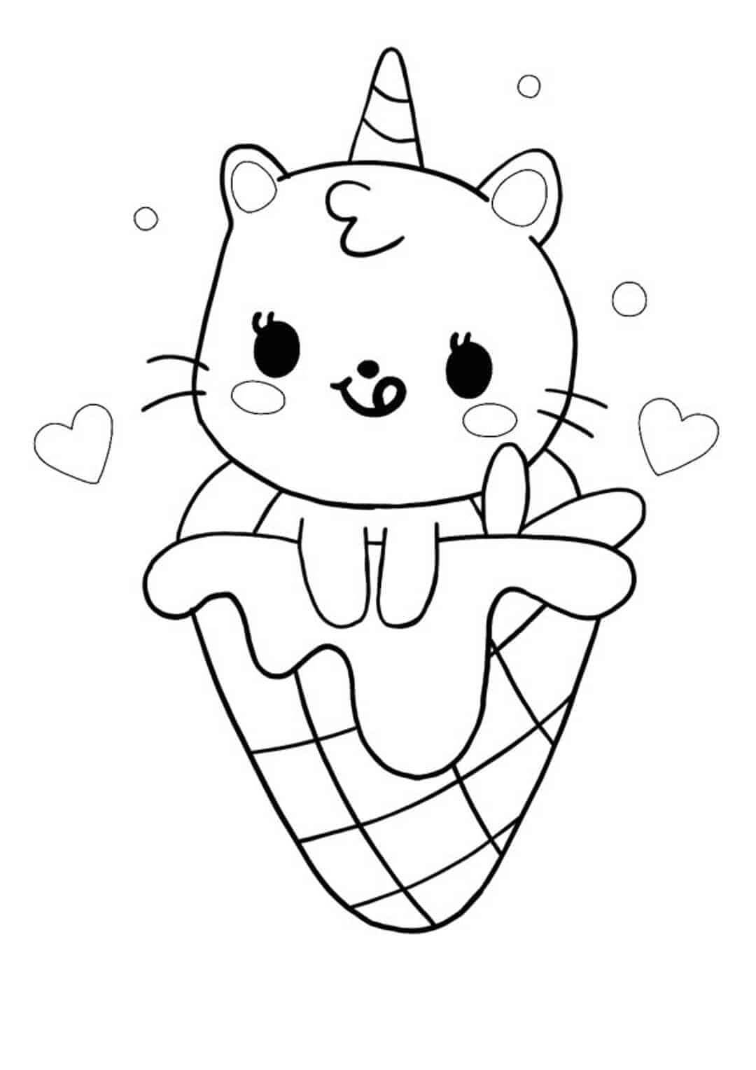 Ice cream unicorn cat coloring page