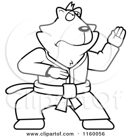 Cartoon clipart of a black and white fighting karate cat