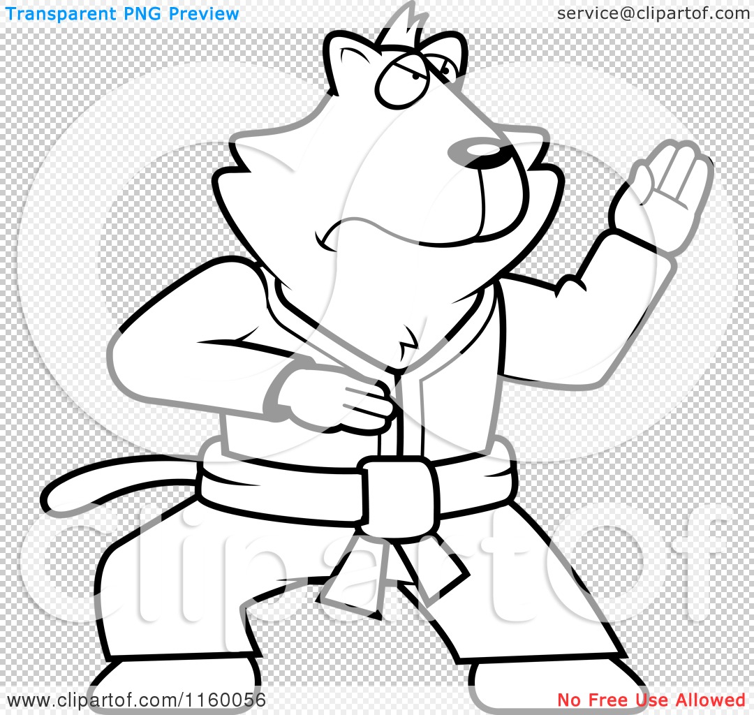 Cartoon clipart of a black and white fighting karate cat