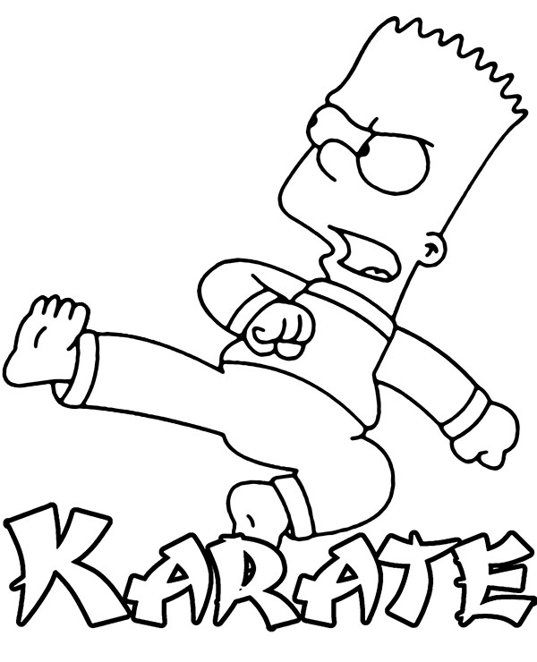 Bart simpson coloring page sheet karate