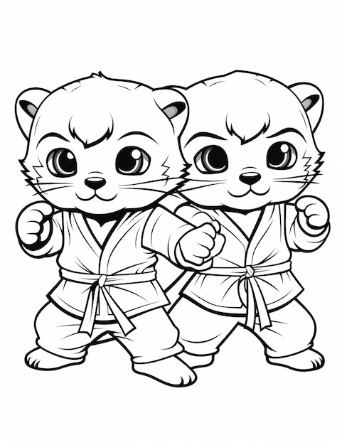 Premium ai image a coloring page of two cats in karate gear generative ai