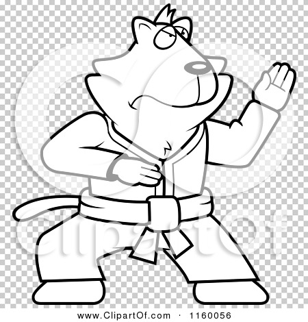 Cartoon clipart of a black and white fighting karate cat