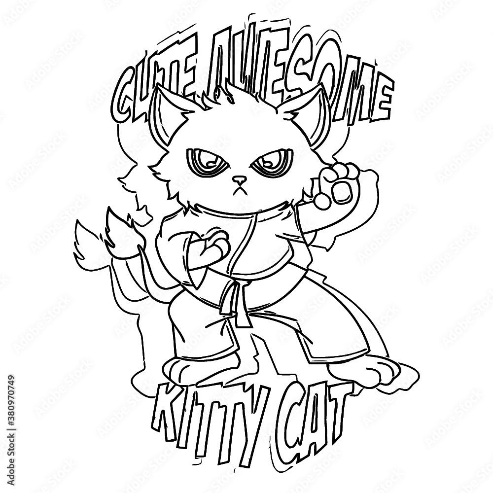 Cute awesome kitty karate cat unisex tri blend hoodie design animals coloring book animals vector illustration vector