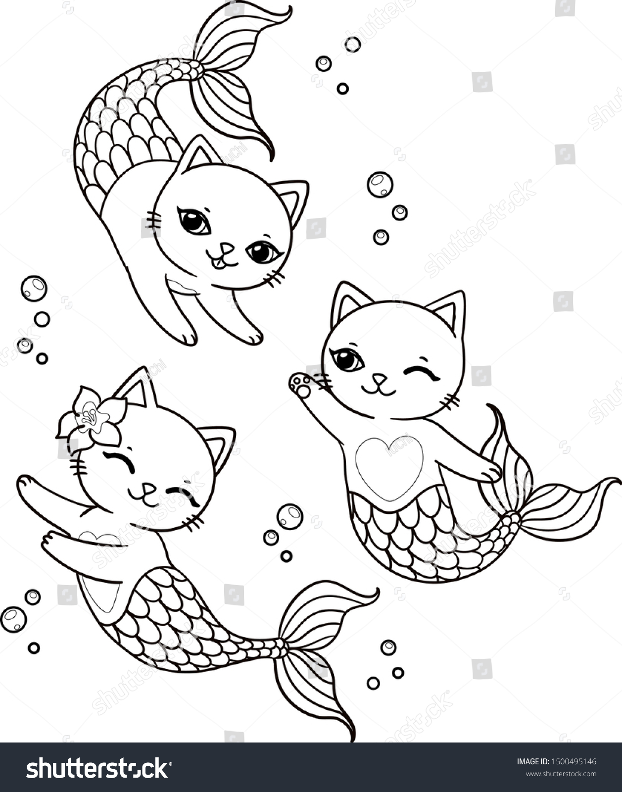 Three cute mermaid cats bubbles vector stock vector royalty free