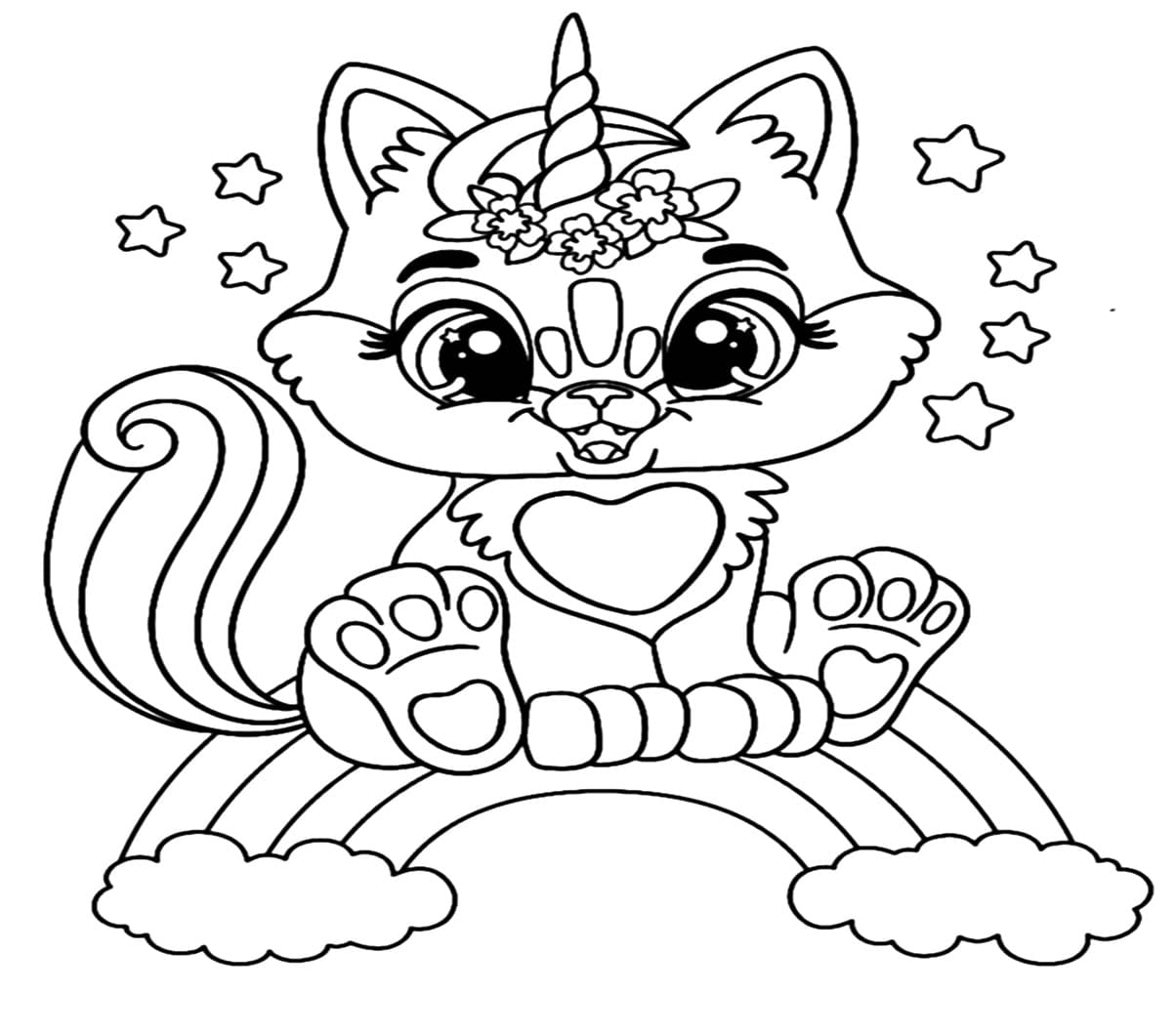 Very cute unicorn cat coloring page