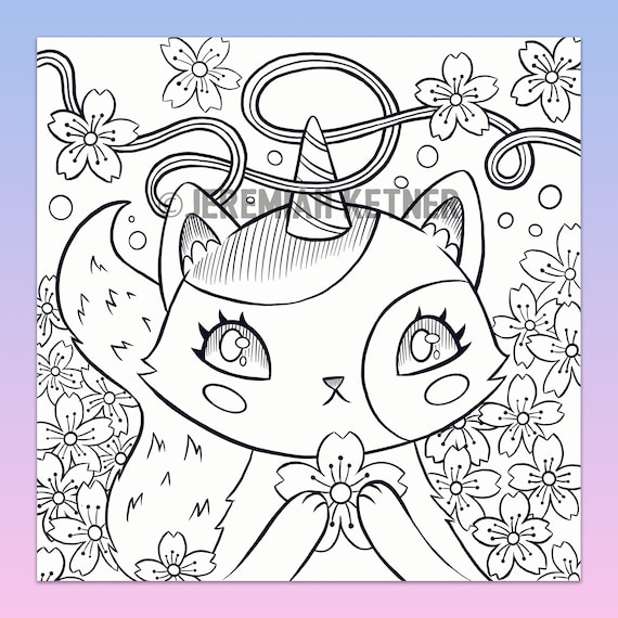 Unicorn kitty spectrum coloring page instant download