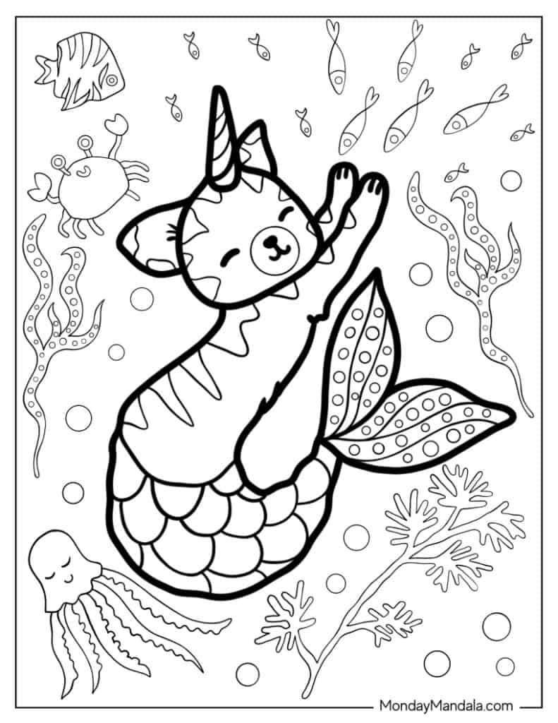 Unicorn cat coloring pages free pdf printables