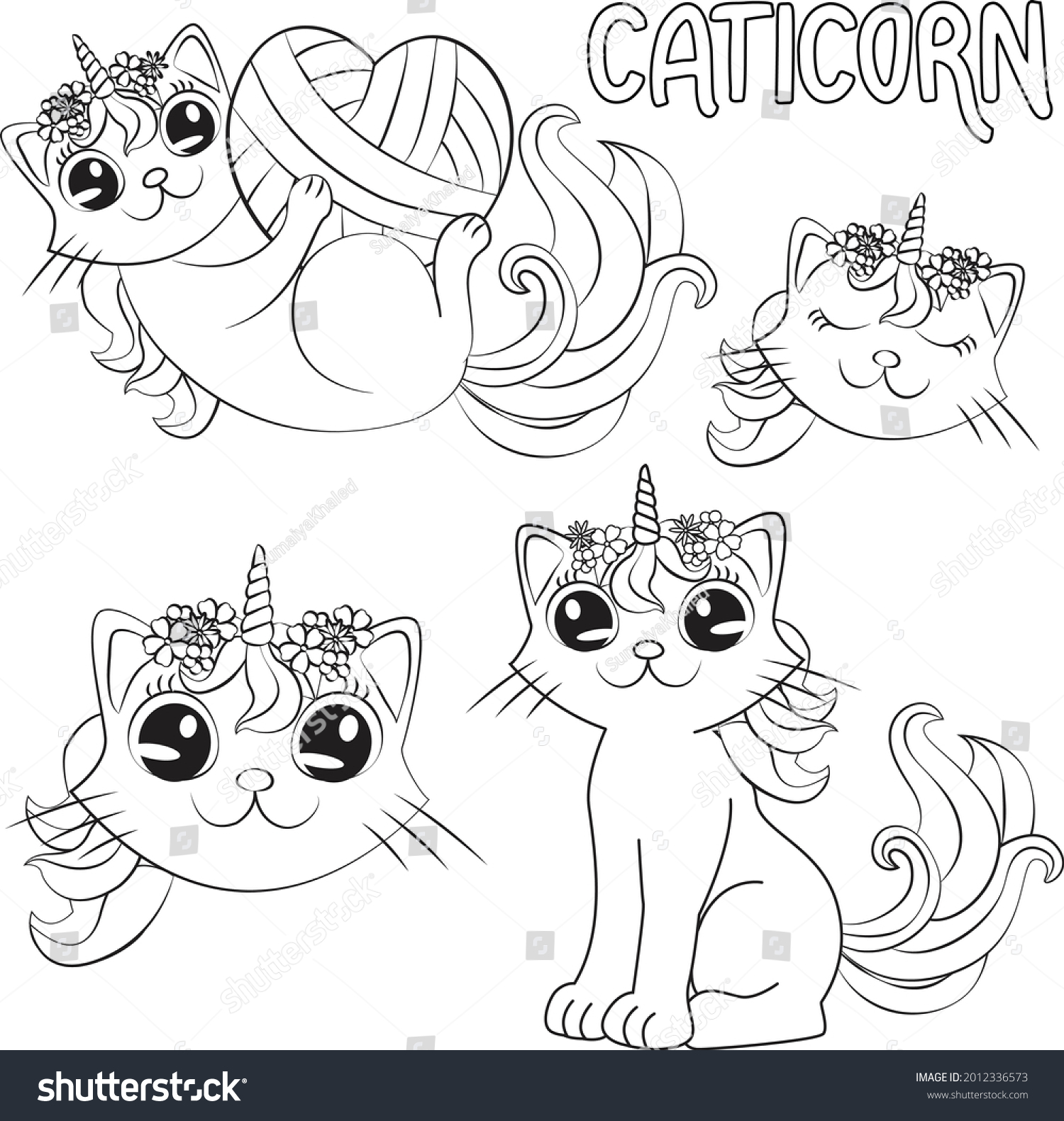 Hakuun hd caticorn cat unicorn coloring page liittyvã vektorikuva rojaltivapaa