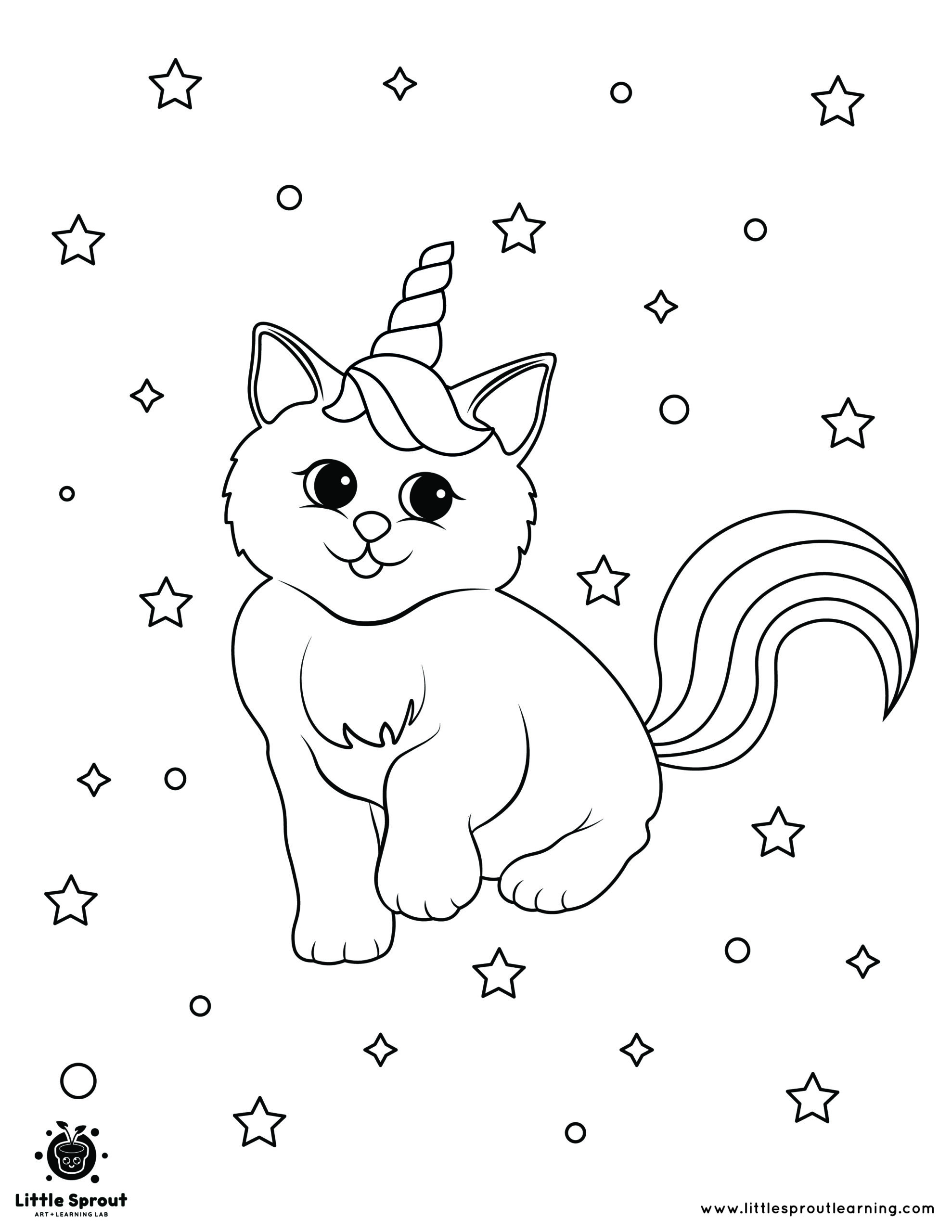 Unicorn cat coloring page
