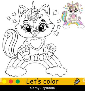 Cat unicorn coloring page for kids stock vector image art