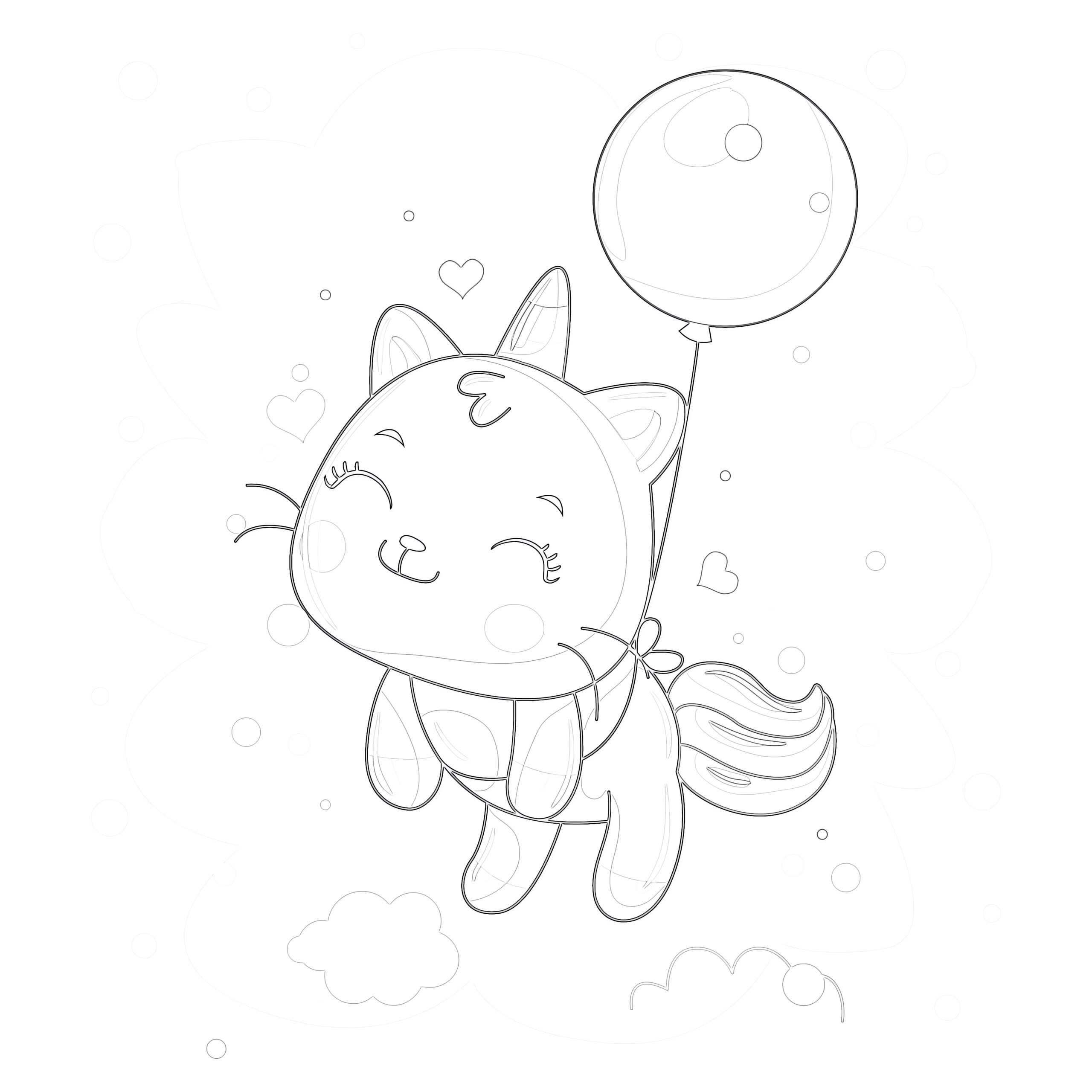 Cute cat unicorn with balloon coloring page