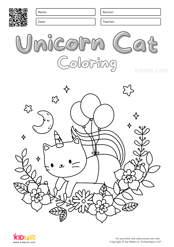 Unicorn cat coloring pages for kids