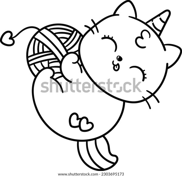 Unicorn kawaii cat coloring page kids stock illustration