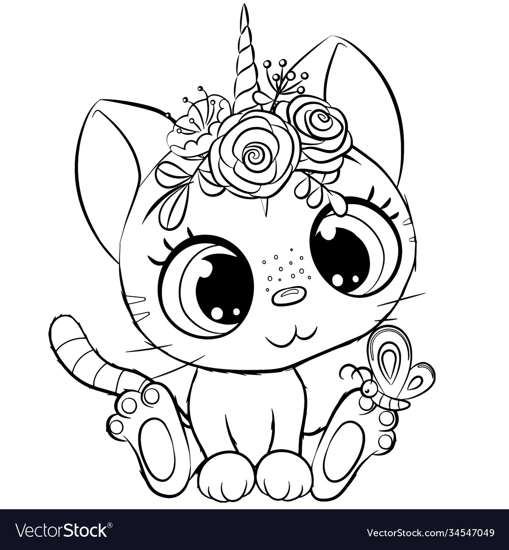 Kitty unicorn outlined for coloring book isolated vector image