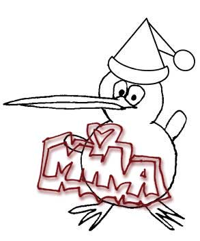 Maori printables kiwi with santa hat colouring page