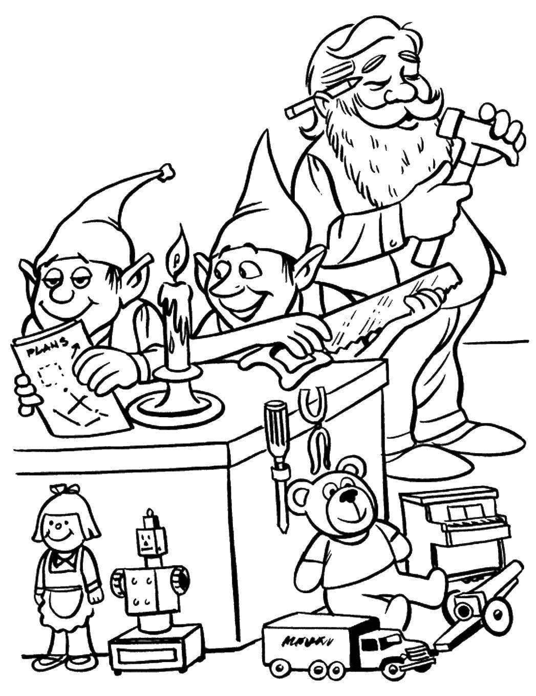 Online coloring pages coloring page santa and the elves christmas download print coloring page