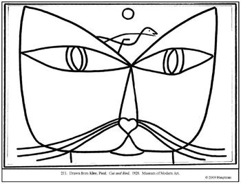 Klee paul cat and bird coloring page and lesson plan ideas tpt