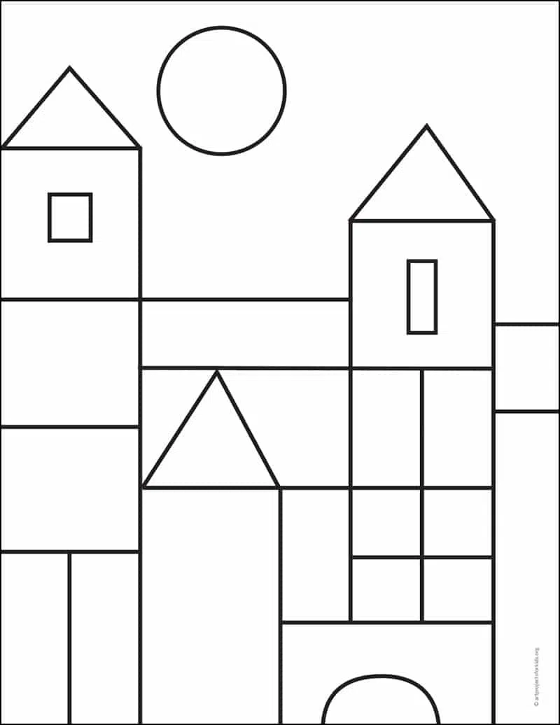 Easy how to draw paul klee castle and sun art project tutorial