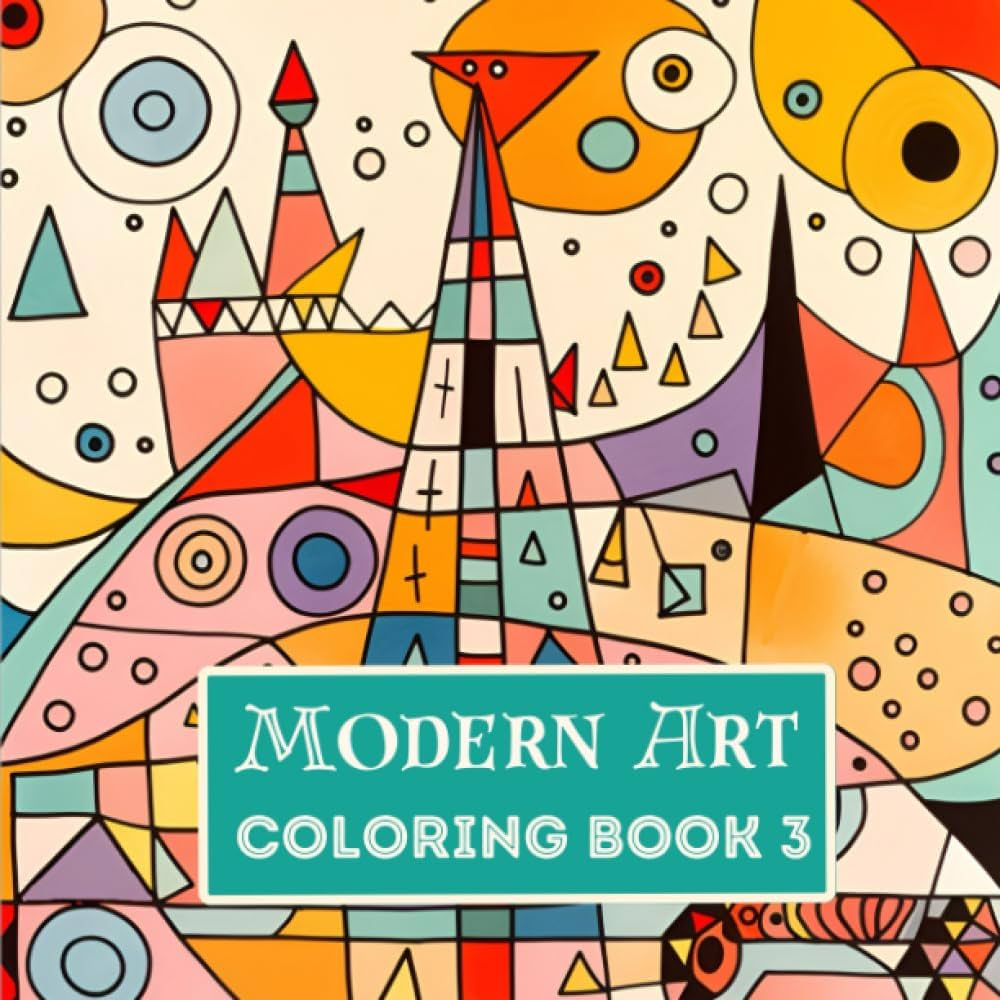 Modern art coloring book abstract coloring pages with geometric shapes and whimsical patterns inspired by paul klee and joan miro stress relief and relaxation for adults and kids