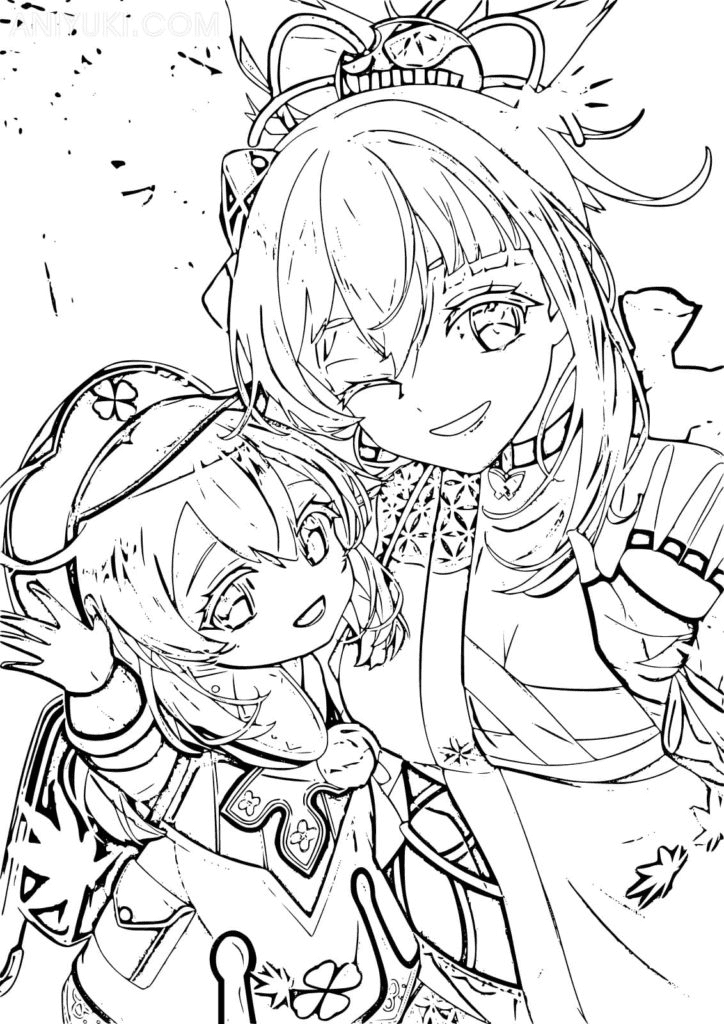 Klee and yoimiya coloring page