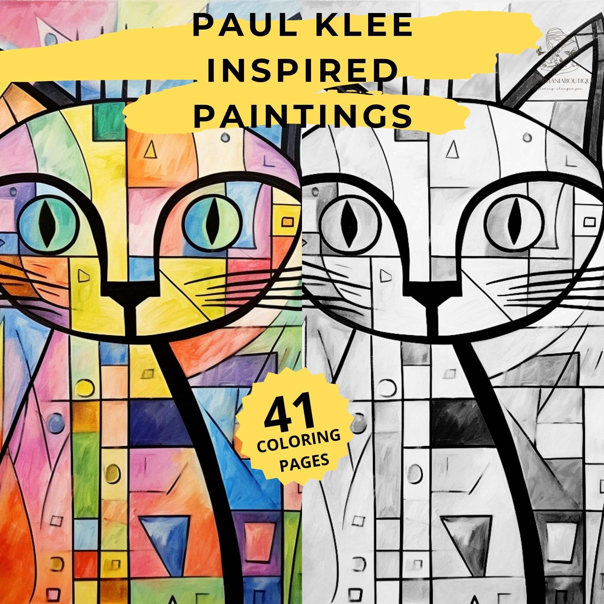 Paul klee inspired painting famous paintings coloring book greyscale adult coloring page download greyscale image download now