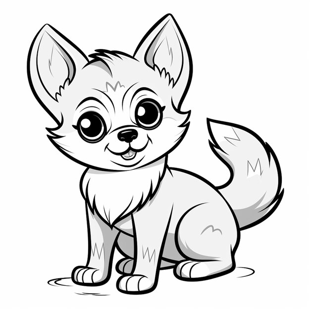 Premium ai image alaskan klee kai cute illustration hand drawn flat coloring book kawaii line art